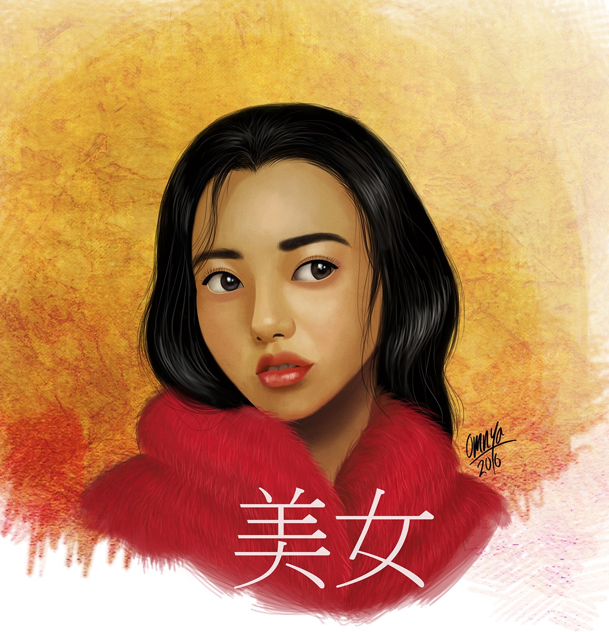 chinese girl Digital Art  fine art Drawing  painting   photoshop Wacom Intuos art red fur ILLUSTRATION 