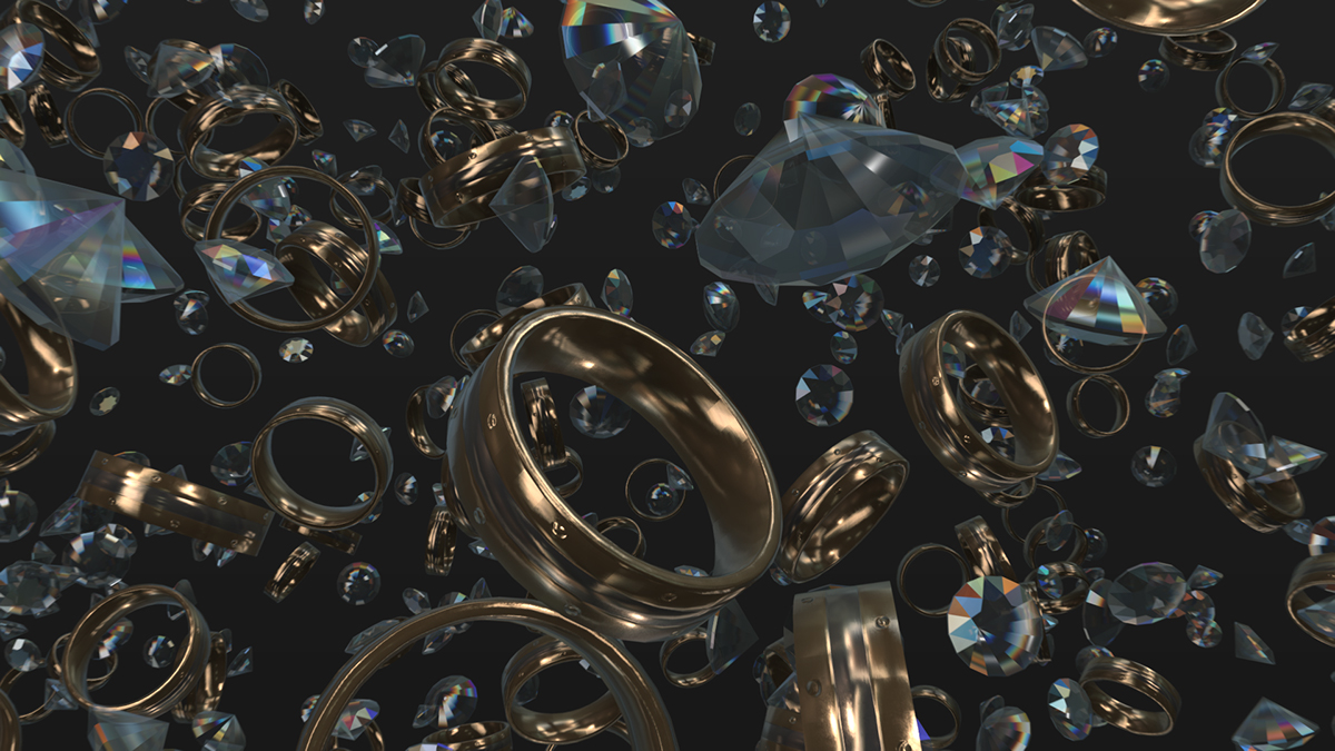 jewelry ring diamond  comercial 3ds max pflow Mass FX particles simulation after effects element 3d composition postproduction