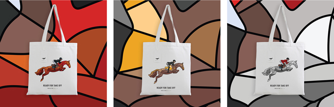 ILLUSTRATION  equestrian design modern horse Tote Bags Embroidery patches canvas bags Showjumping dressage