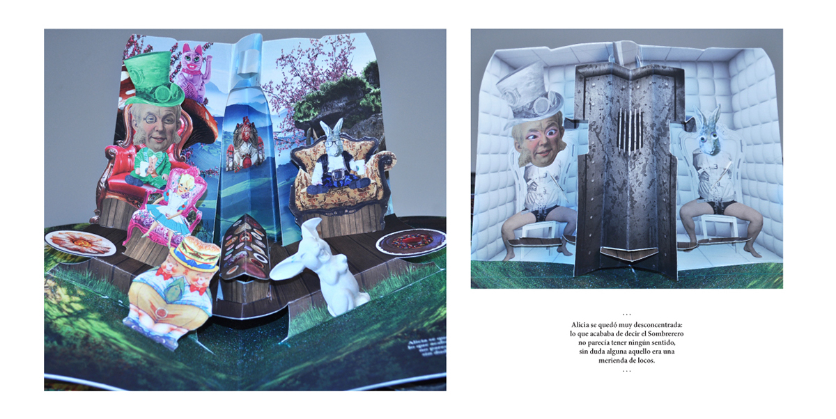 alice alice in wonderland pop up book editorial design photomanipulation collage