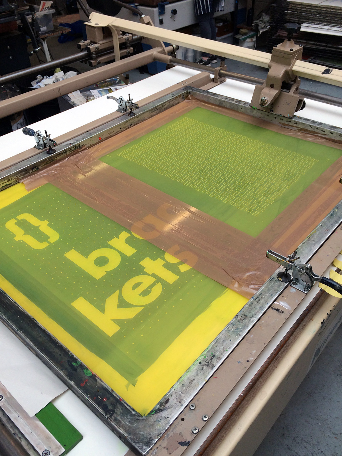 screenprint silkscreen print Printing handmade glyph type characters personal inspire ink acrylic fluorescent screen layers