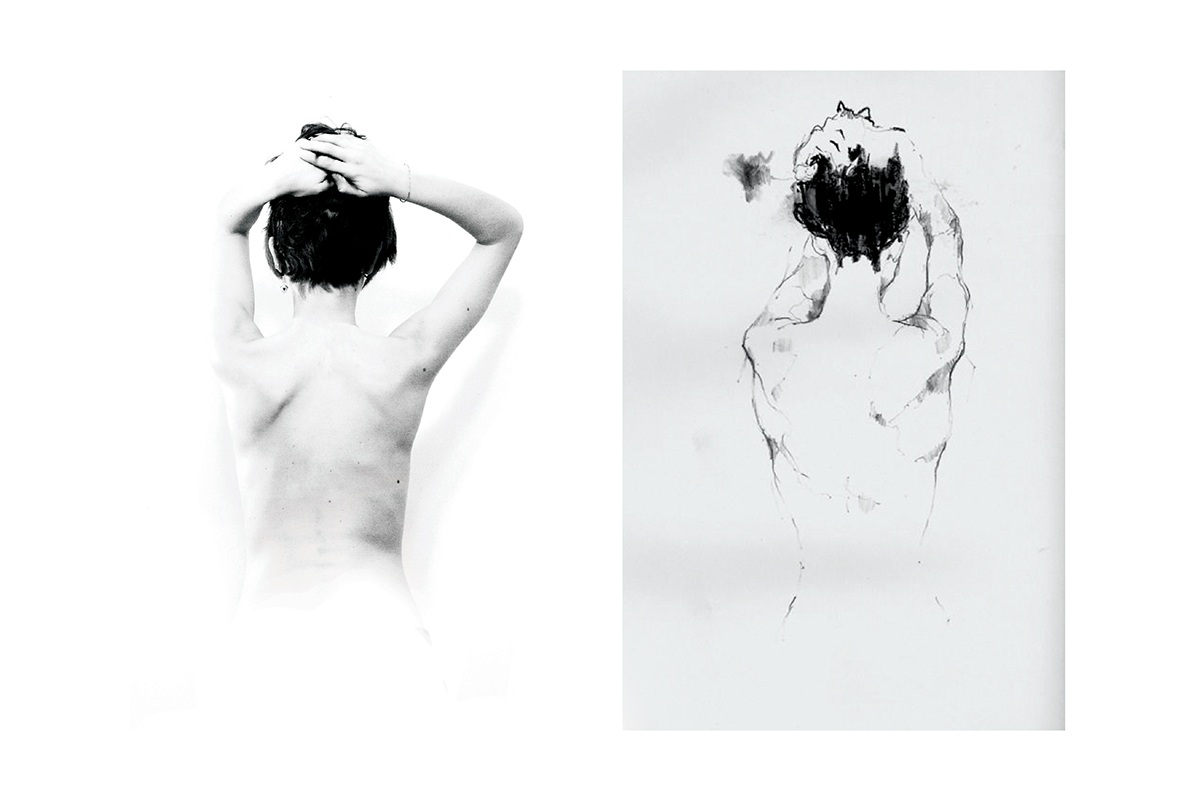 egon schiele self portrait draw nude White body girl photoshop