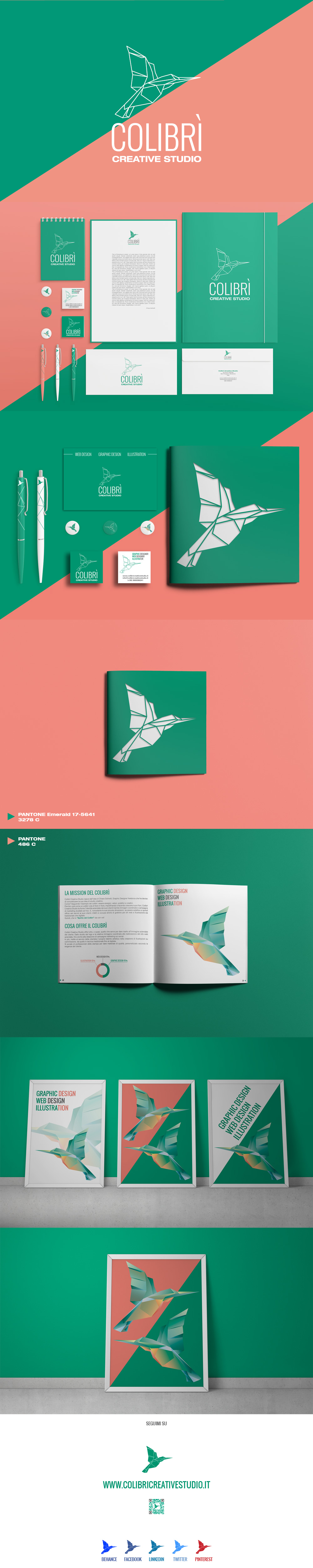colibri brand identity brand identity immagine coordinata green emerald pantone pink salmon hummingbird design corporate