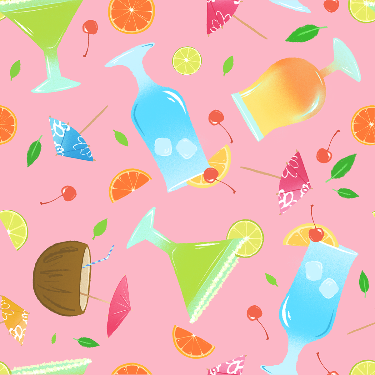 surface design pattern Repeat Pattern summer drinks pink citrus lime orange relax