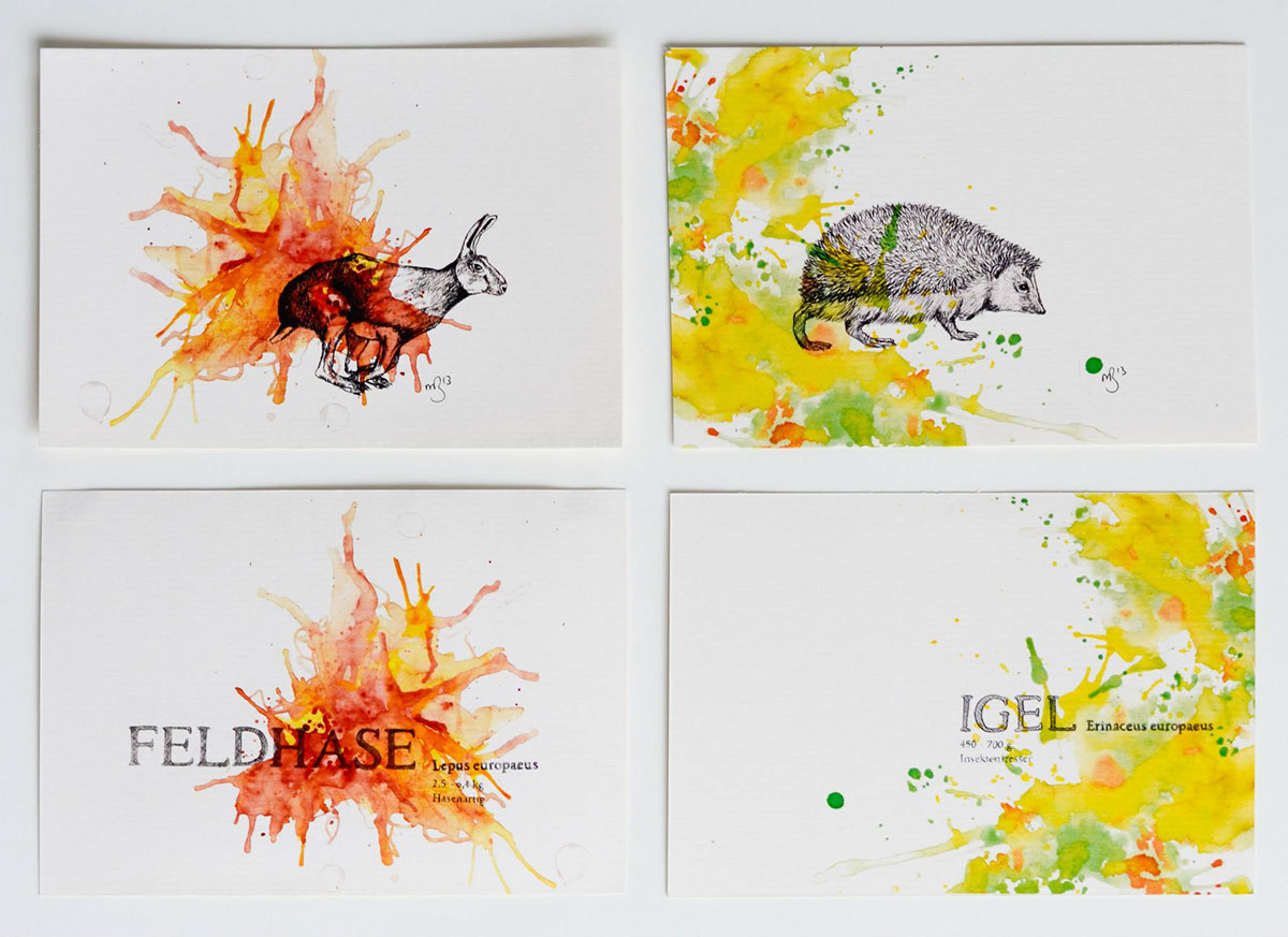 aquarelle animal postkarten postcards paper print wild