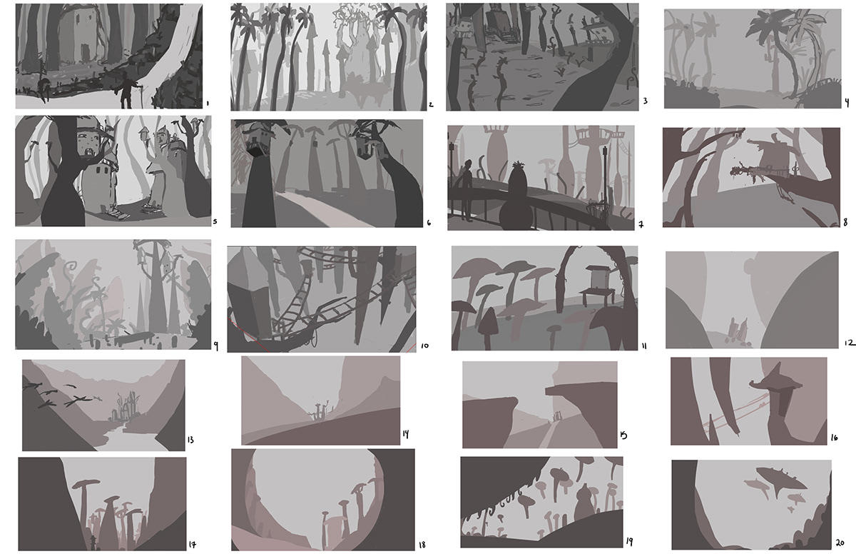 photoshop concept art black and white compositions thumbnails Practice abstract
