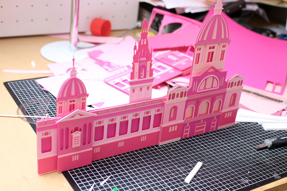 paper barcelona city pink handmade spain wine papercraft