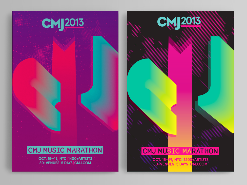 digital interactive CMJ indie festival new york city music marathon graphics lettering gradients splatter