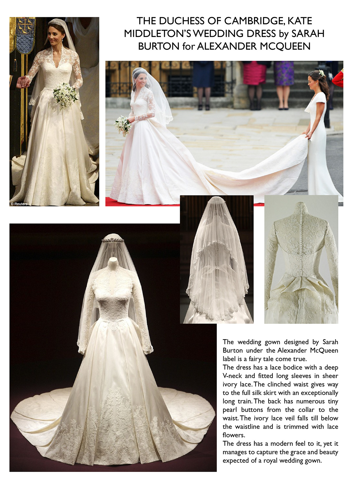 duchess of cambridge kate middleton  wedding dress  product description