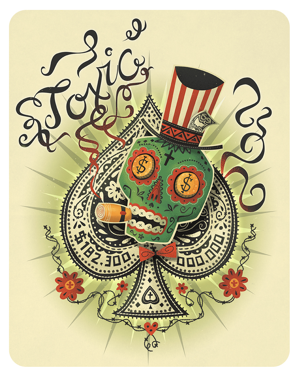 ace of spades cards deck day of the dead skull money 99% greed ows illustrated hand drawn lettering