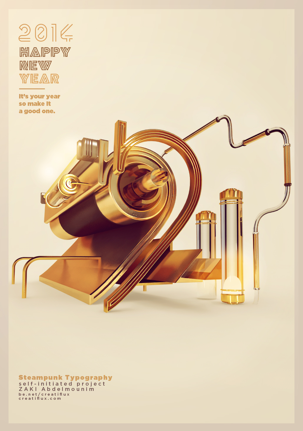 STEAMPUNK year 2014 3D typography cinema4d zaki inspire pantone type lettering new year Style photoshop