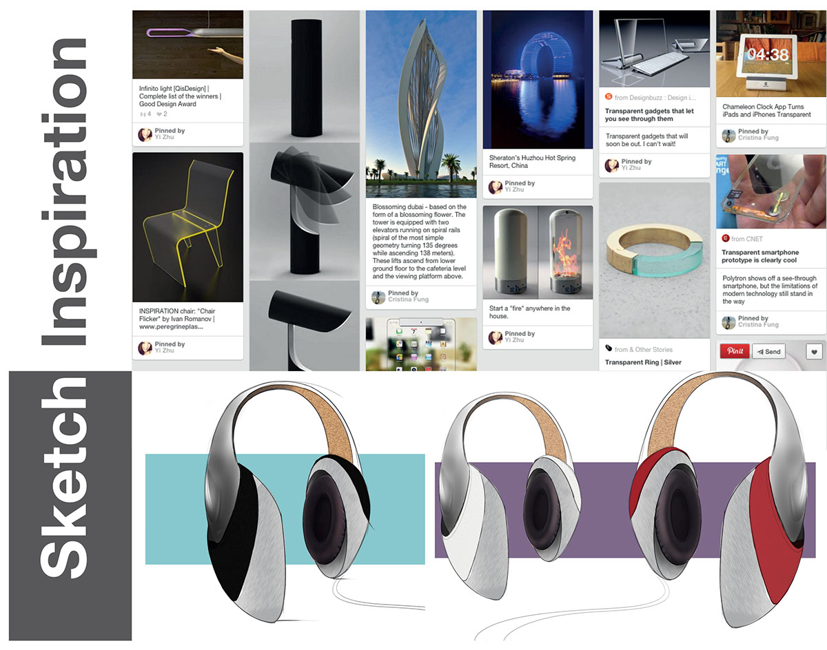 headphones user interface visual design wireless speakers product user experience interface design sketches Rhino Renders Web Website headphone website materials