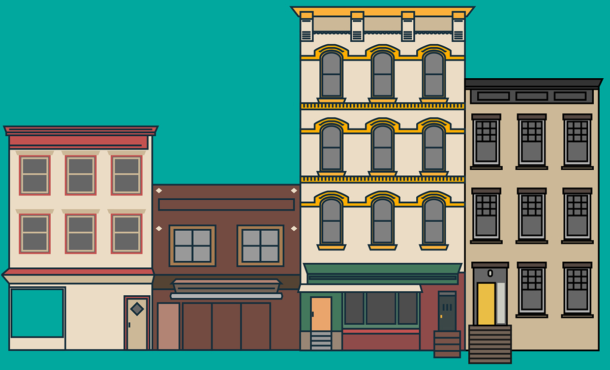 buildings building historical district Jersey City downtown facades windows Doors path train STATION stairs infographic line art Icon