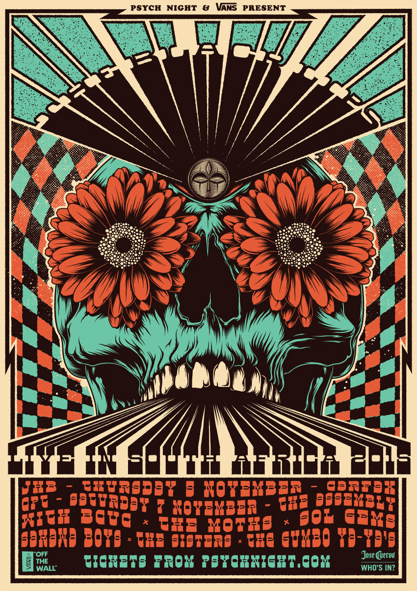 black lips The Black Lips psych night Vans south africa gig poster Tour Poster rock poster art swag poster Black Lips Tour concert poster psychedelic punk skull psychedelic poster