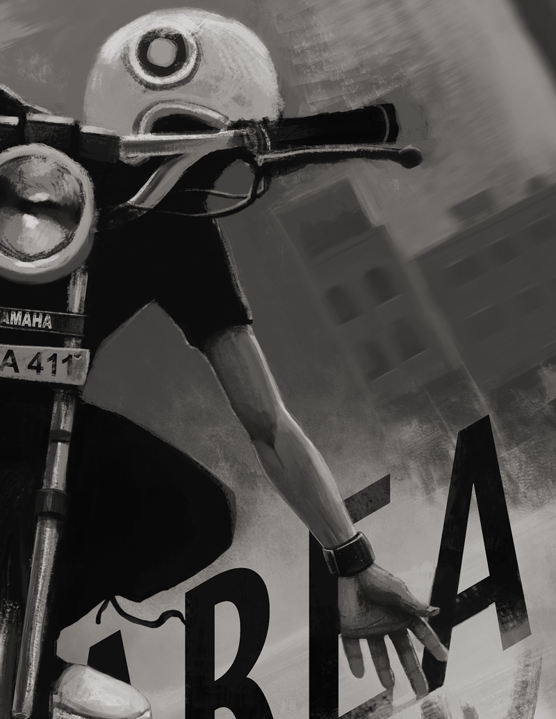 Graphic Novel graphic art grayscale motobike yamaha biker India drift digitalart