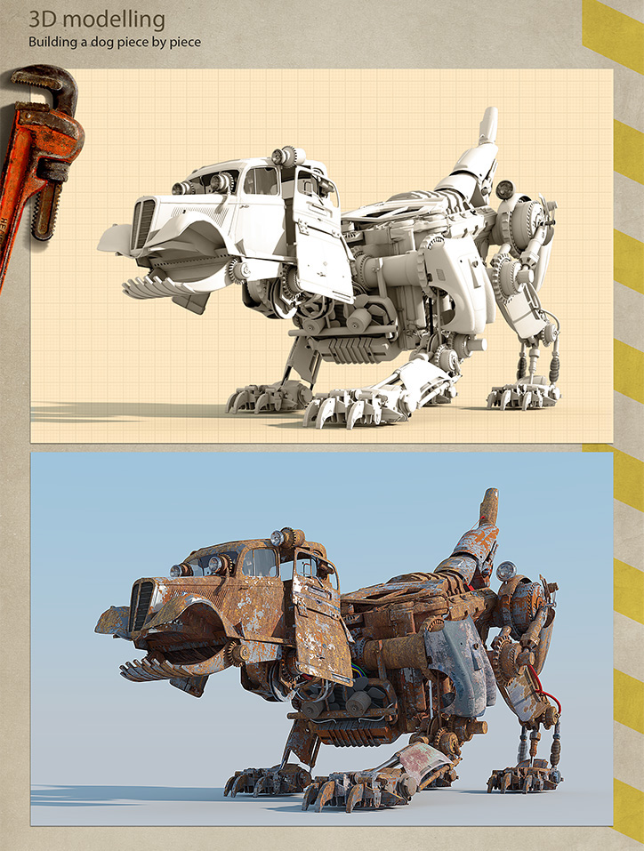 post-apocalyptic Creature Design inventor Mechanical dog