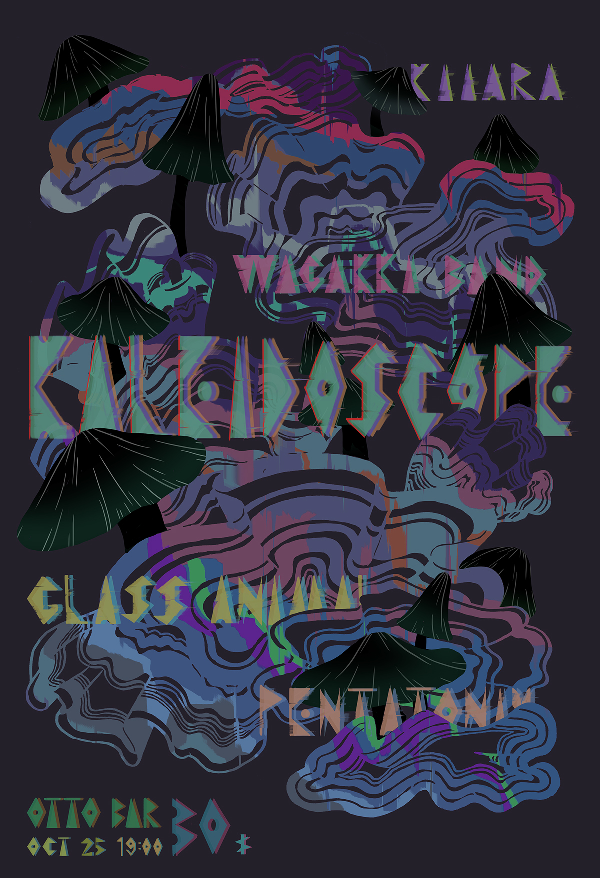 psychedelic rock gig poster mushroom indie kaleidoscope