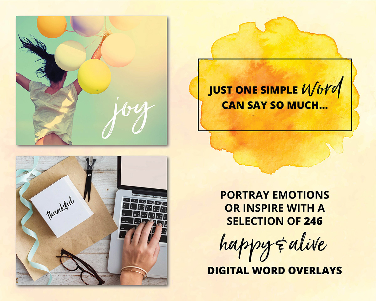 digital overlays Word overlays transparent digital print emotions happy alive Digital Art  words