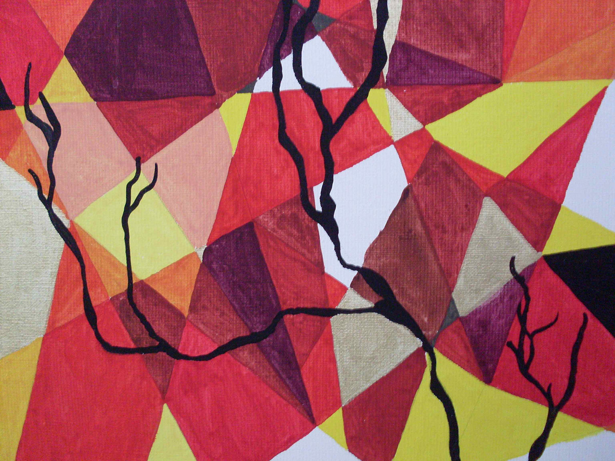 Picture Tree  red yellow branches geometric lines color