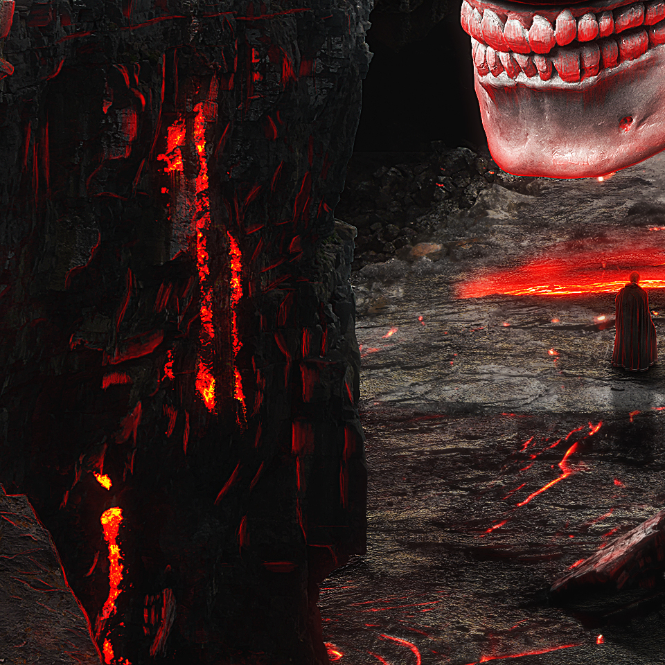 lava skull rocks red man cliff concept fire over Thinking