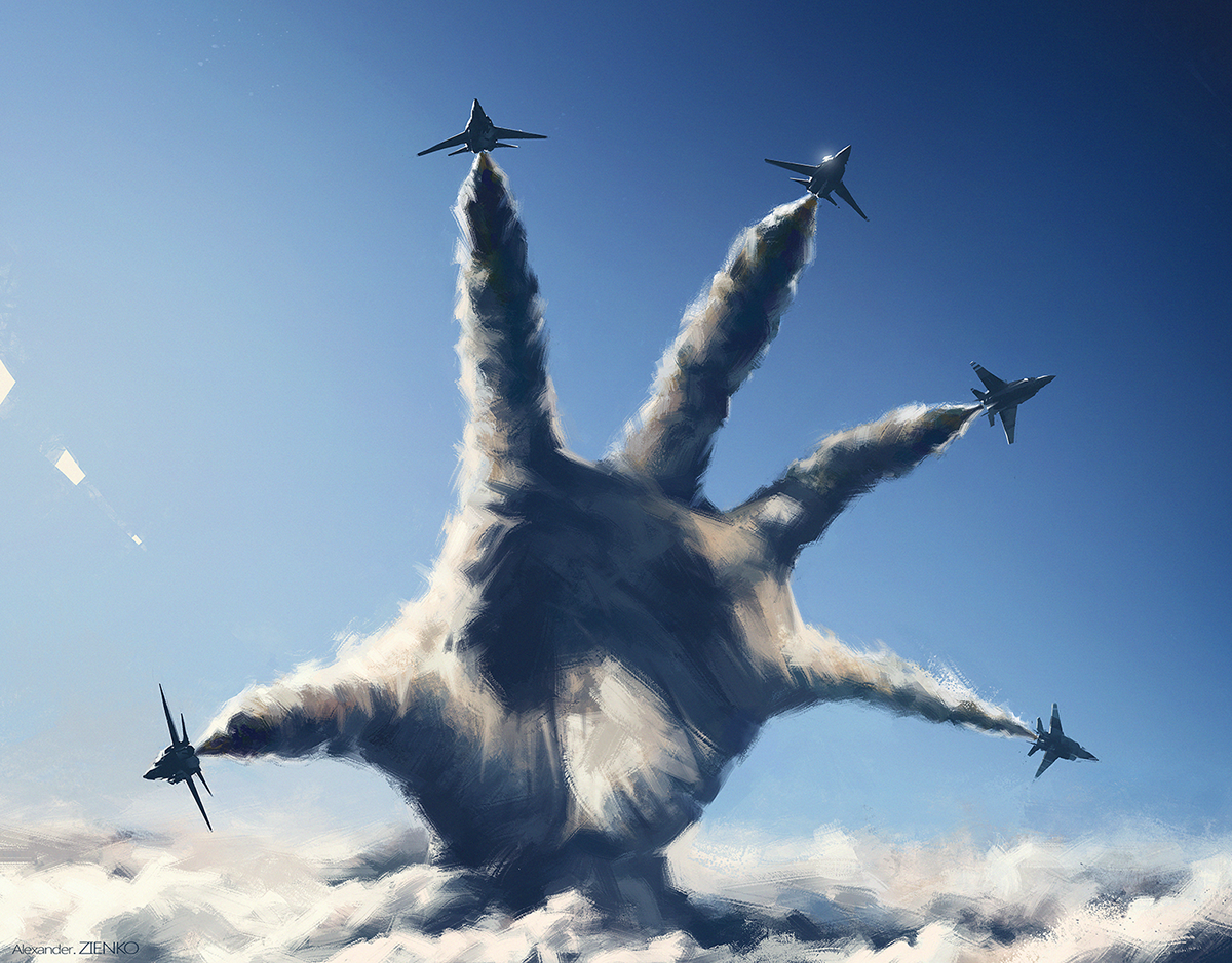 SKY war-plane clowds digital photoshop illustrations digital painting zii.art