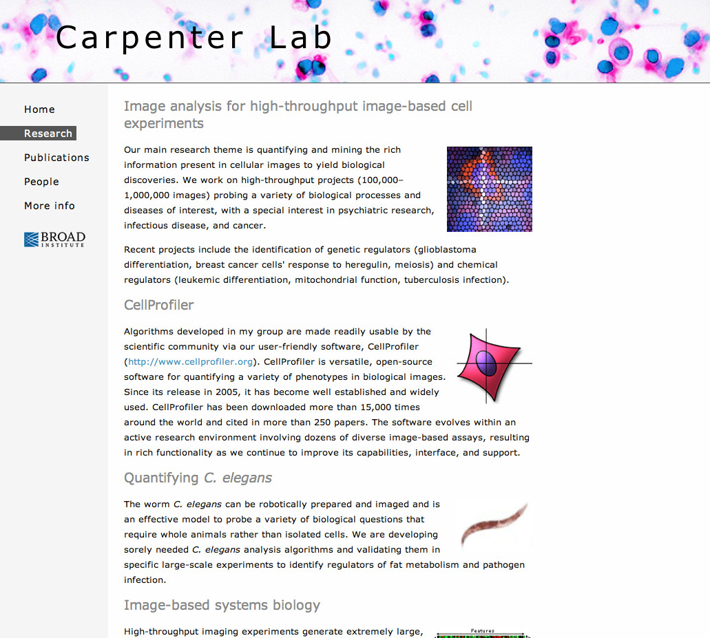 Carpenter lab Broad Institute Imaging Platform CellProfiler