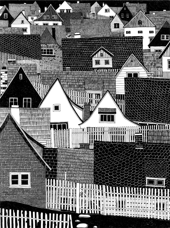 Architectural Drawing hand drawing houses ILLUSTRATION  abstraction black village