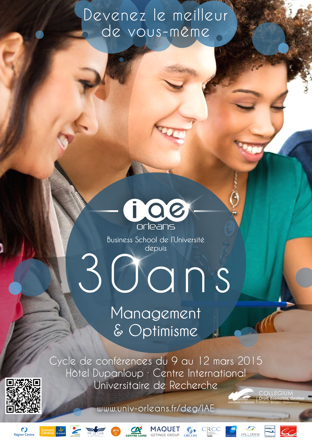 poster anniversary school college management Optimism marketing   blue modern minimalist IAE IAE Orléans orleans france circle