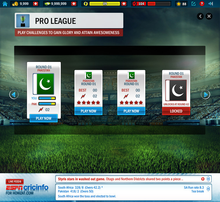 Howzat Cricket game user interface  interactive UI ux social 3D