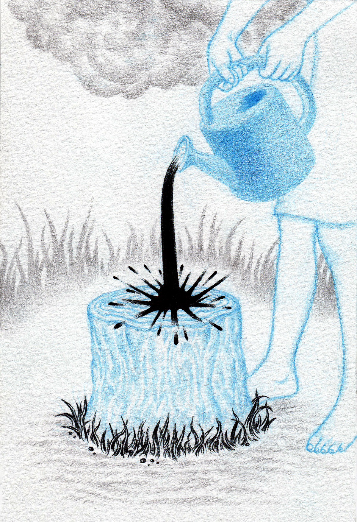 Blue Anger - Bad Education - drawing by jo jinjoo