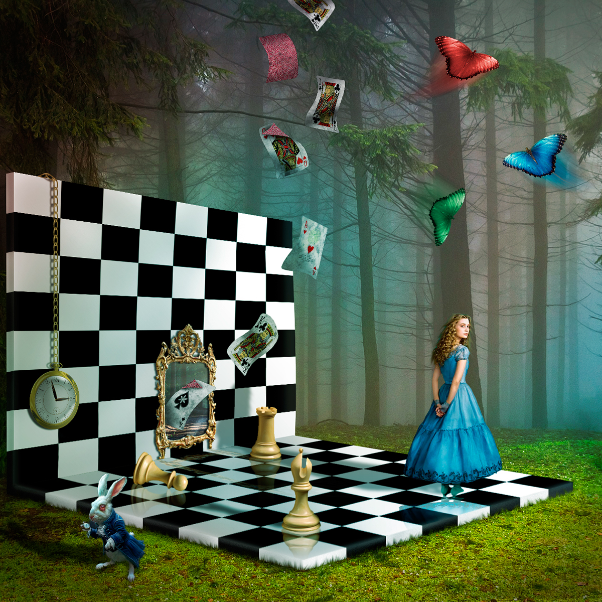 alice wonderland chess Nature Tree  table Photography  Cat rabbit