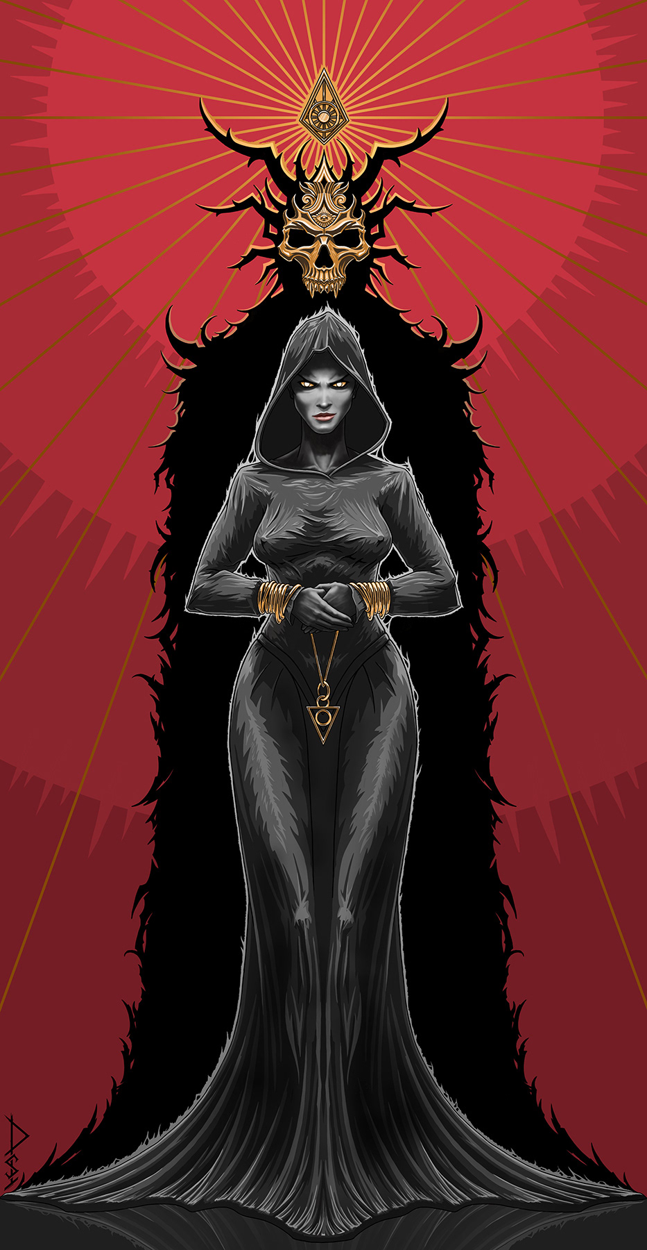 cartoon Character design  Digital Art  The High Priestess tarot horror Dark Fantasy witch demon cover