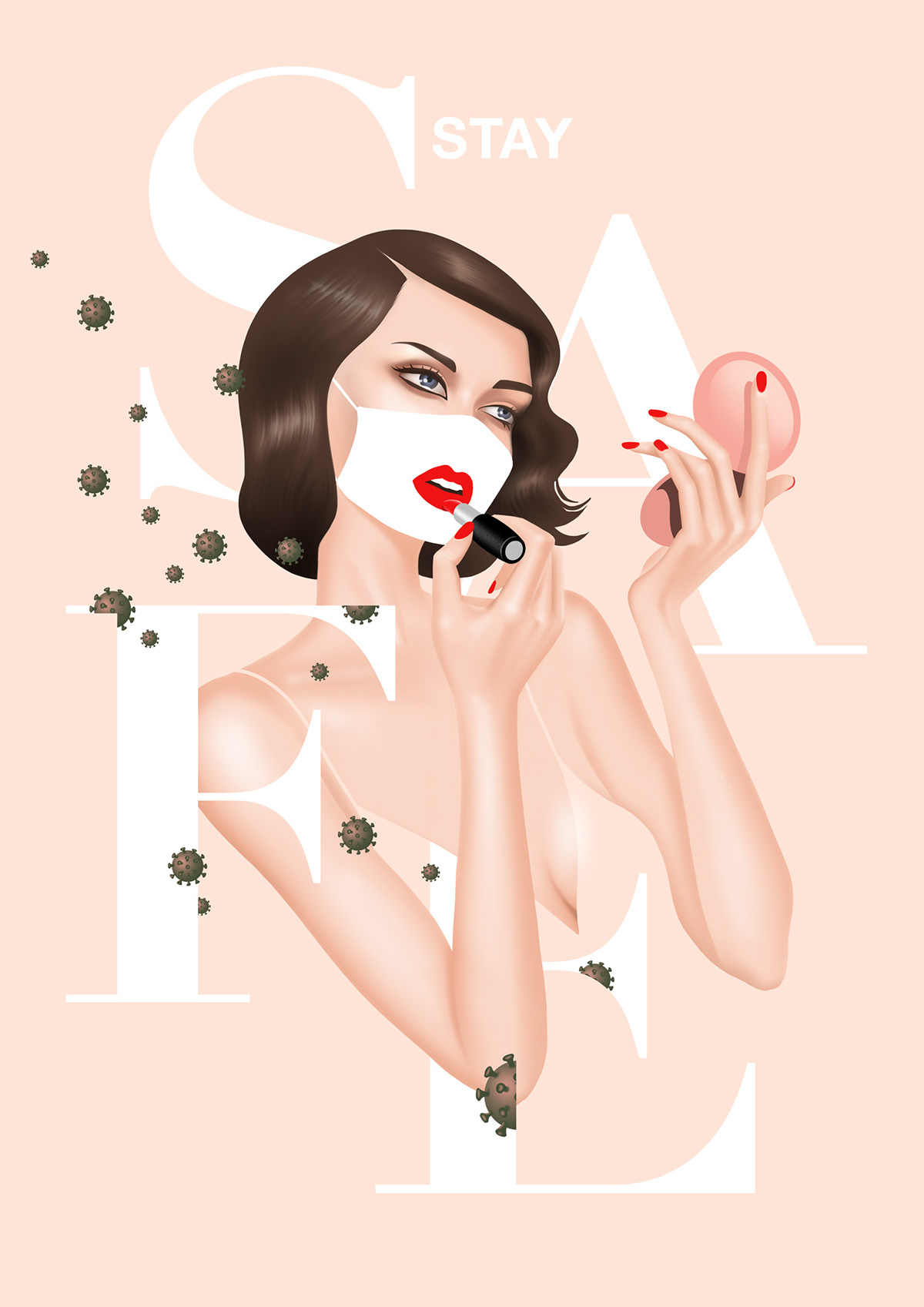 airbrush Coronavirus Digital Art  glamour lipstick typography   woman