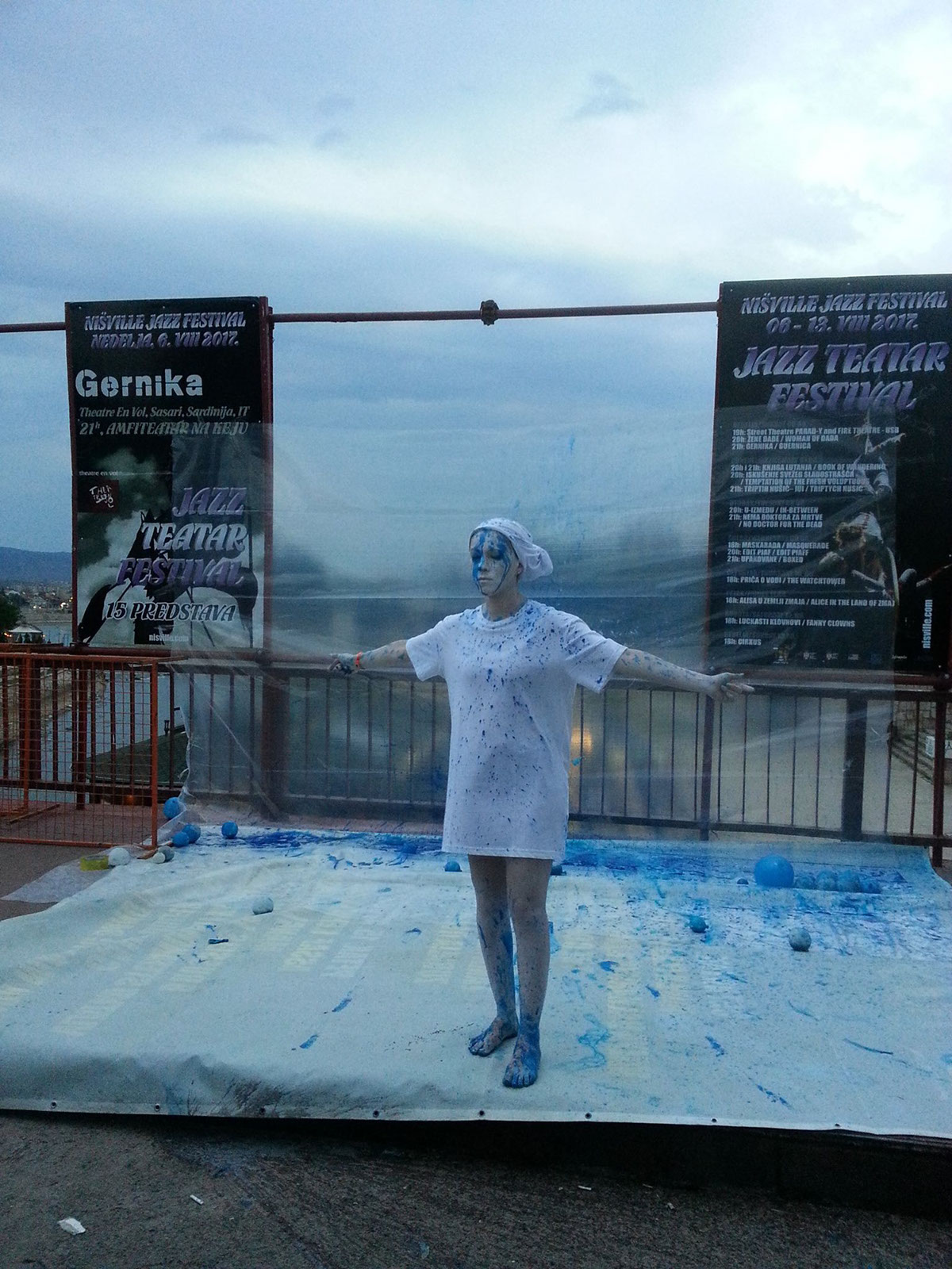 Art Performance body paint white and blue open your eyes jazz festival Young