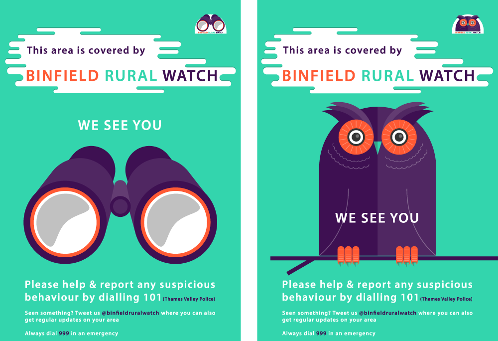 BINFIELD RURAL WATCH owl pantone crime countryside