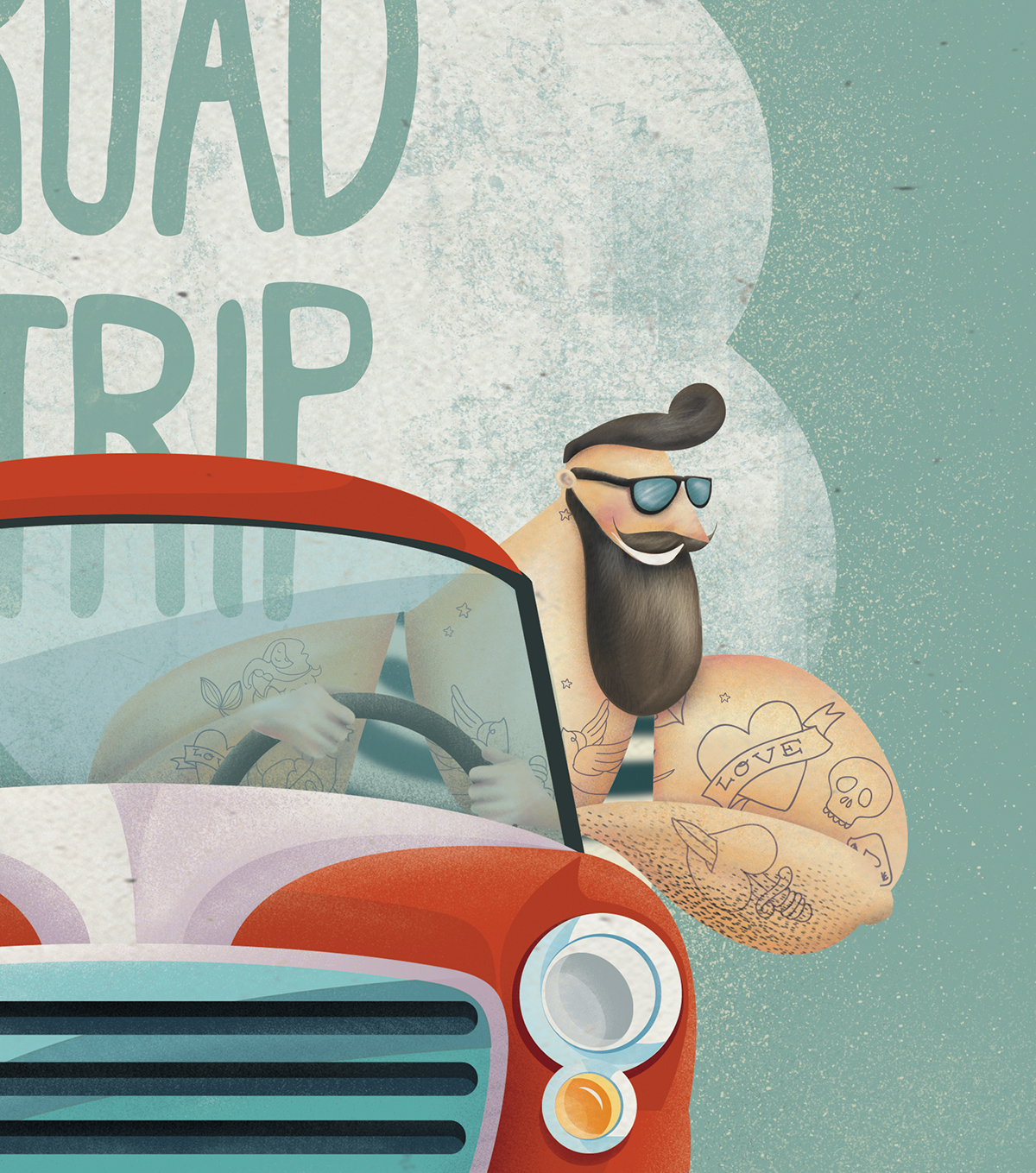 road trip car dog Hipster tattoos beard Holiday