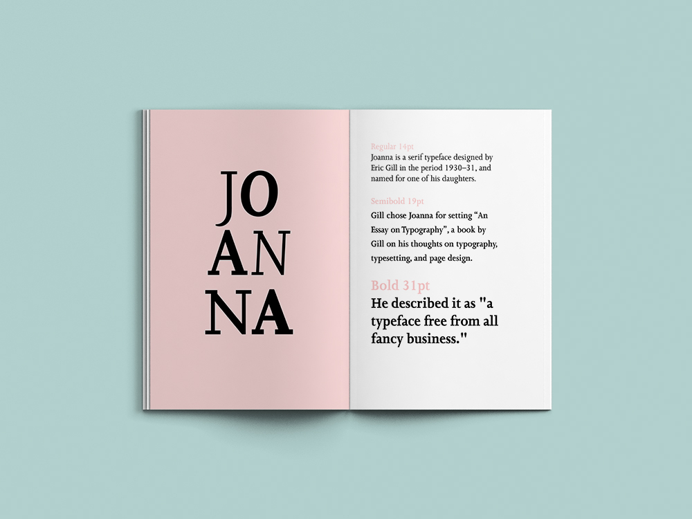 type specimen book Catalogue Joanna ericgill font specimenbook girly elegant strong joannafont joannaspecimen