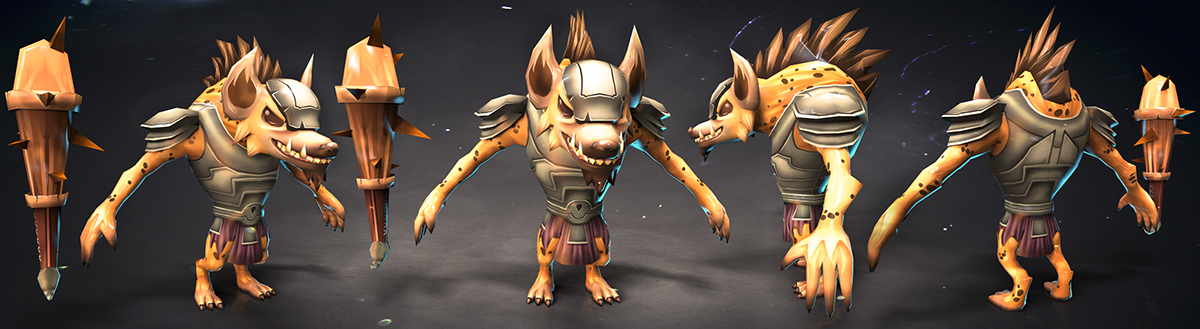 Character design  gnoll villain warrior enemies handpainting Low Poly fantasy hyena Game Art