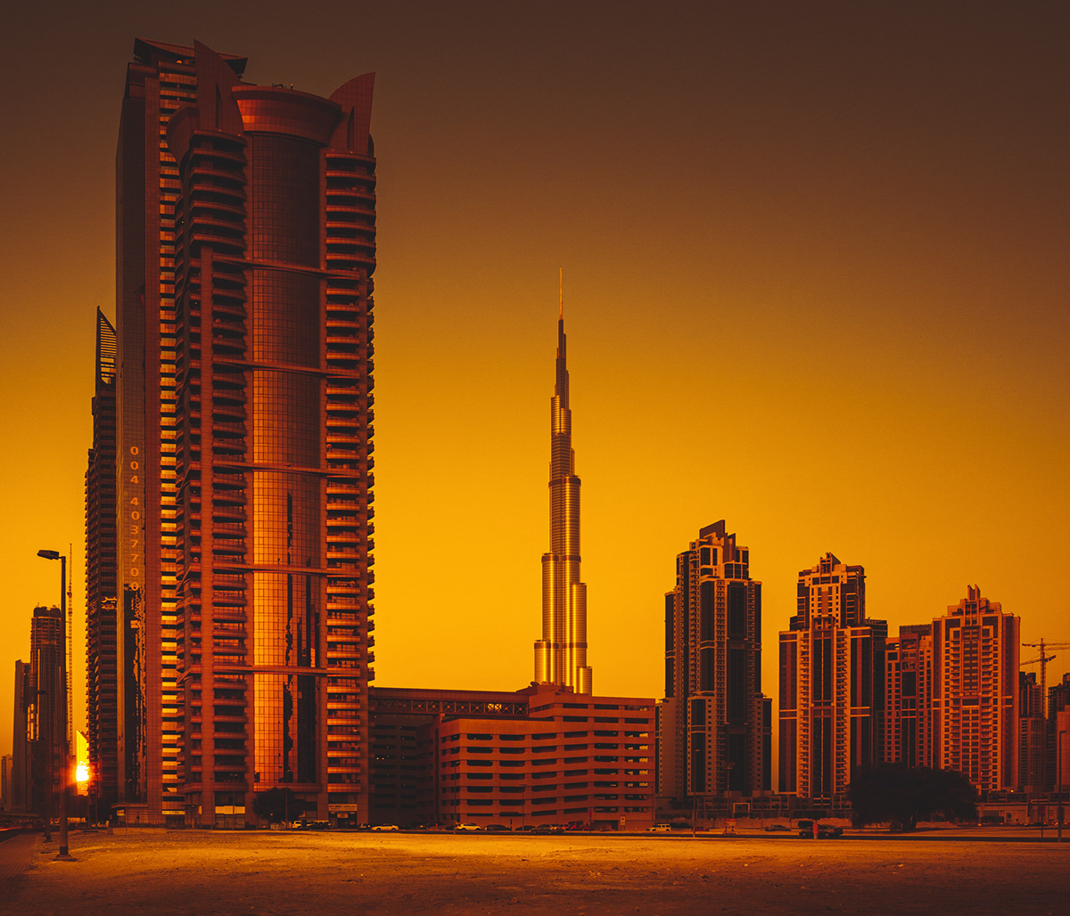 dubai Urban long exposure panorama night Day building Burj Khalifa