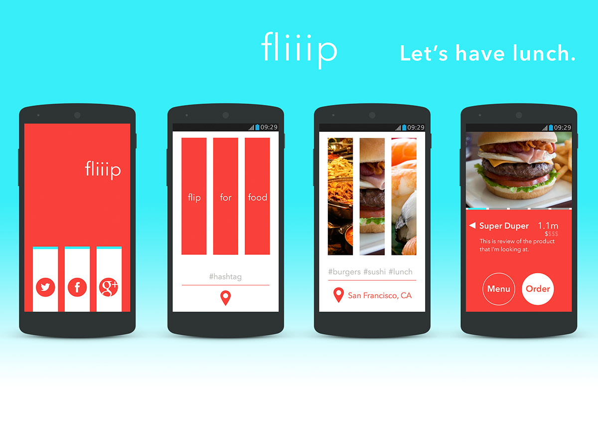 design UI hackathon Good Food  Burgers Sushi app android