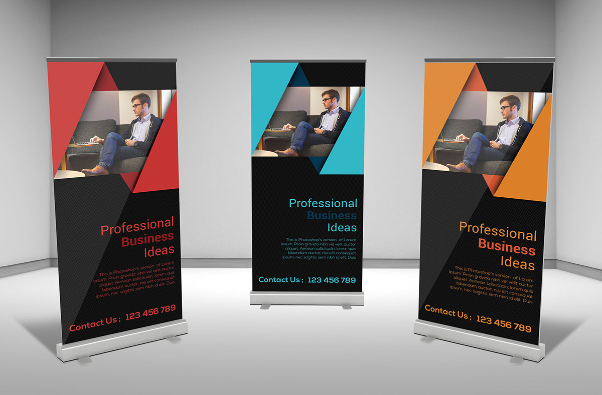 nice creative banner rollup professional business black White red blue