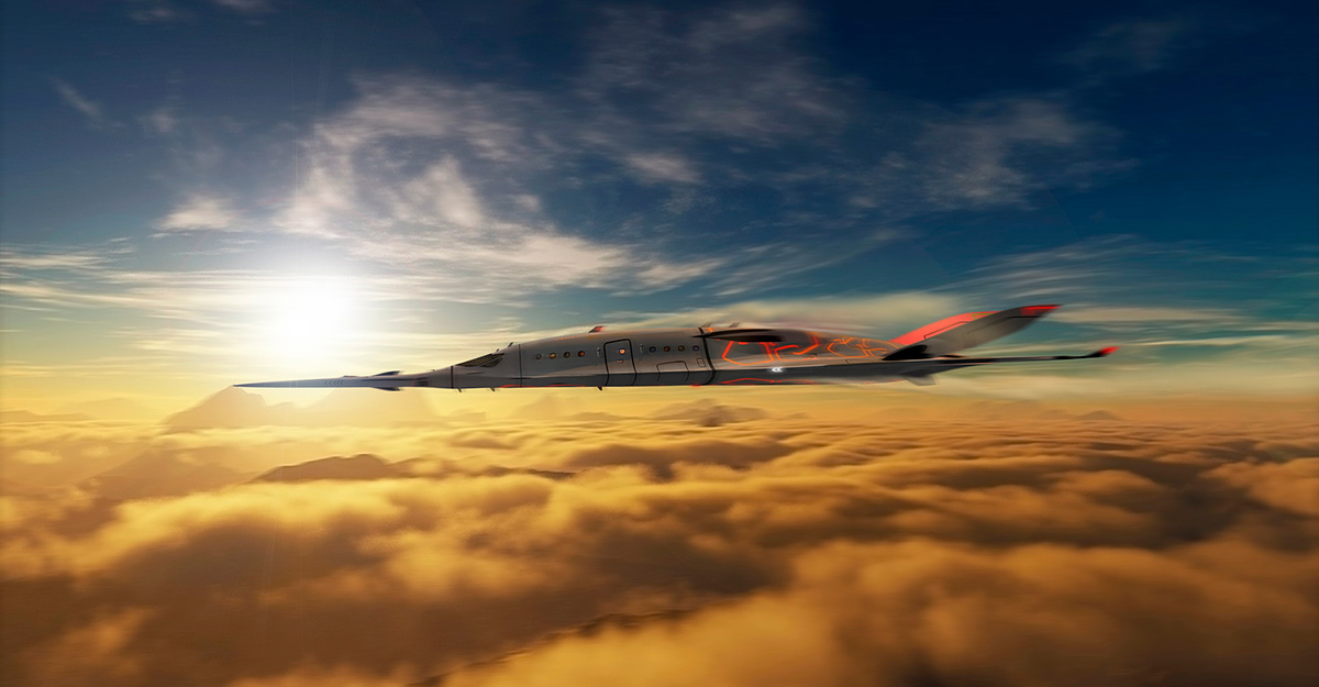 Jet airplane design concept SUPERSONIC ecofriendly luxury innovation Technology new