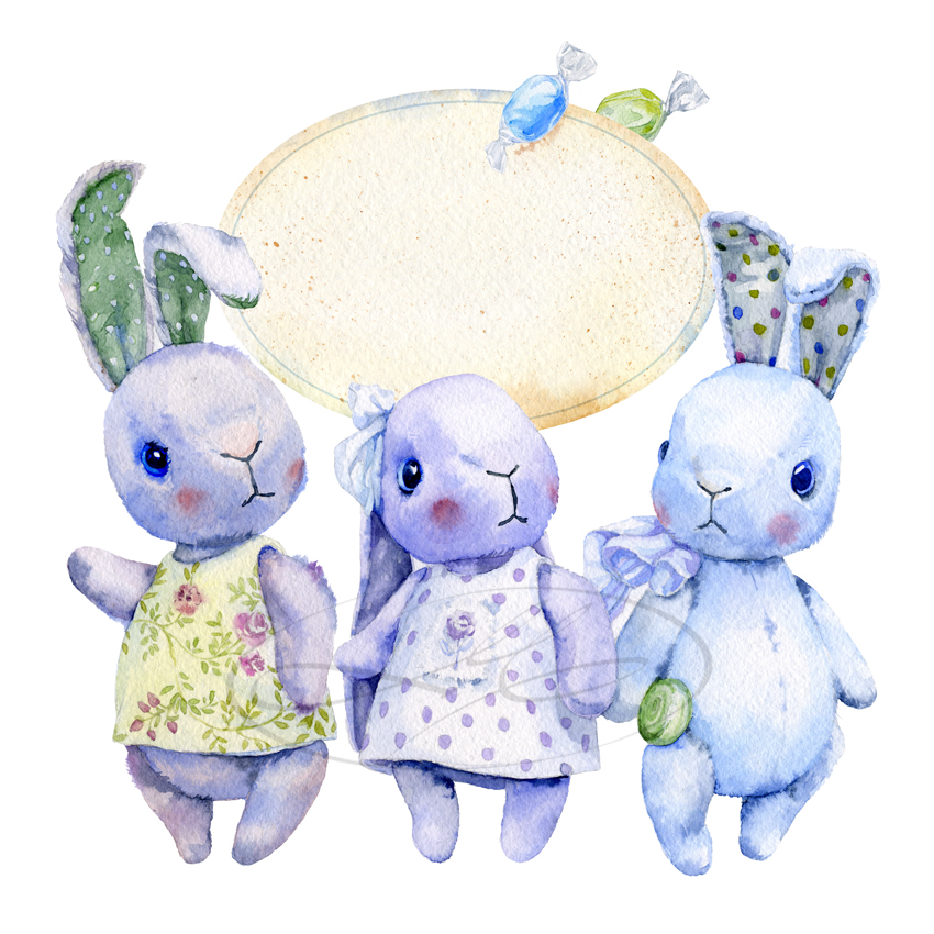 rabbit plush toys card wothercolor fluffy tenderness funny