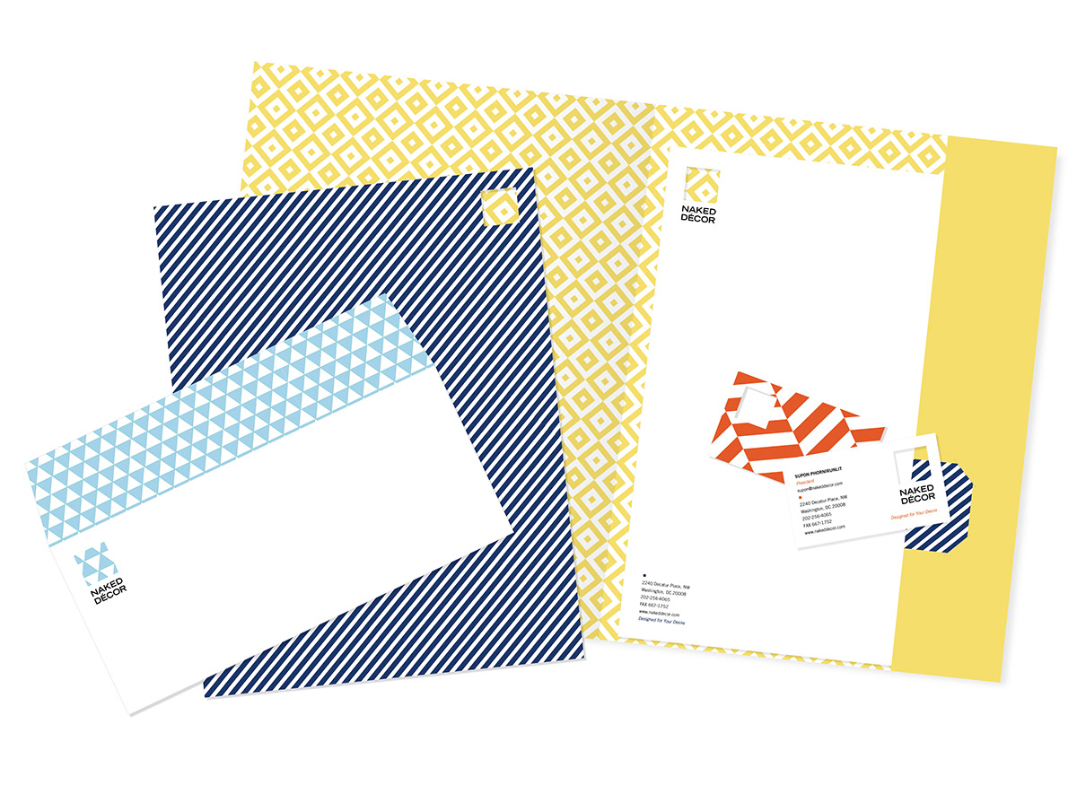 naked Patterns Stationery folder die cut business card letterhead stripes logo versatile pillow zigzag decor