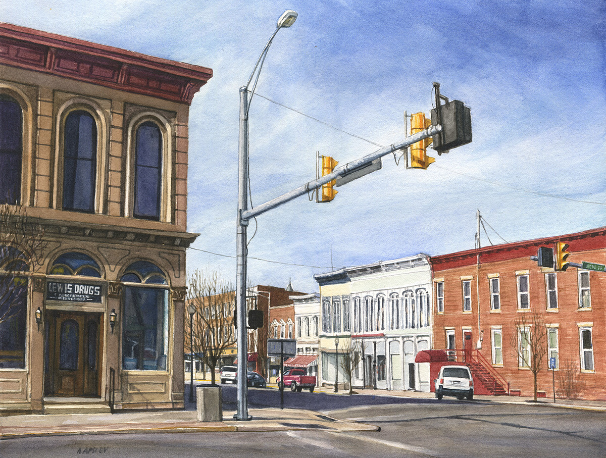 Realism small town ohio Landscape environment photorealism watercolor jackson appalachian street scene house paint