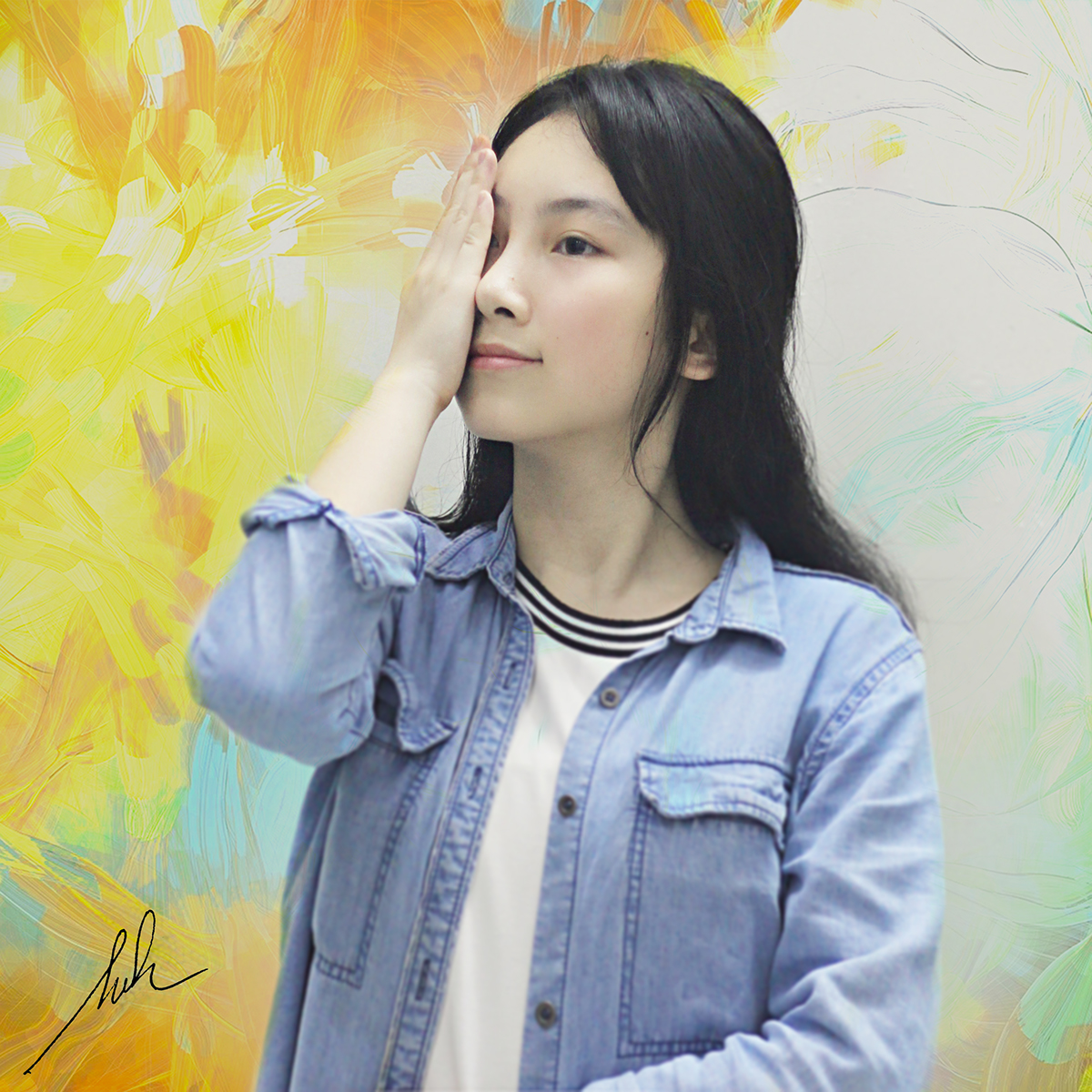 Simple pulchritude simple Beautiful vietnamese girl teenager Painted oil