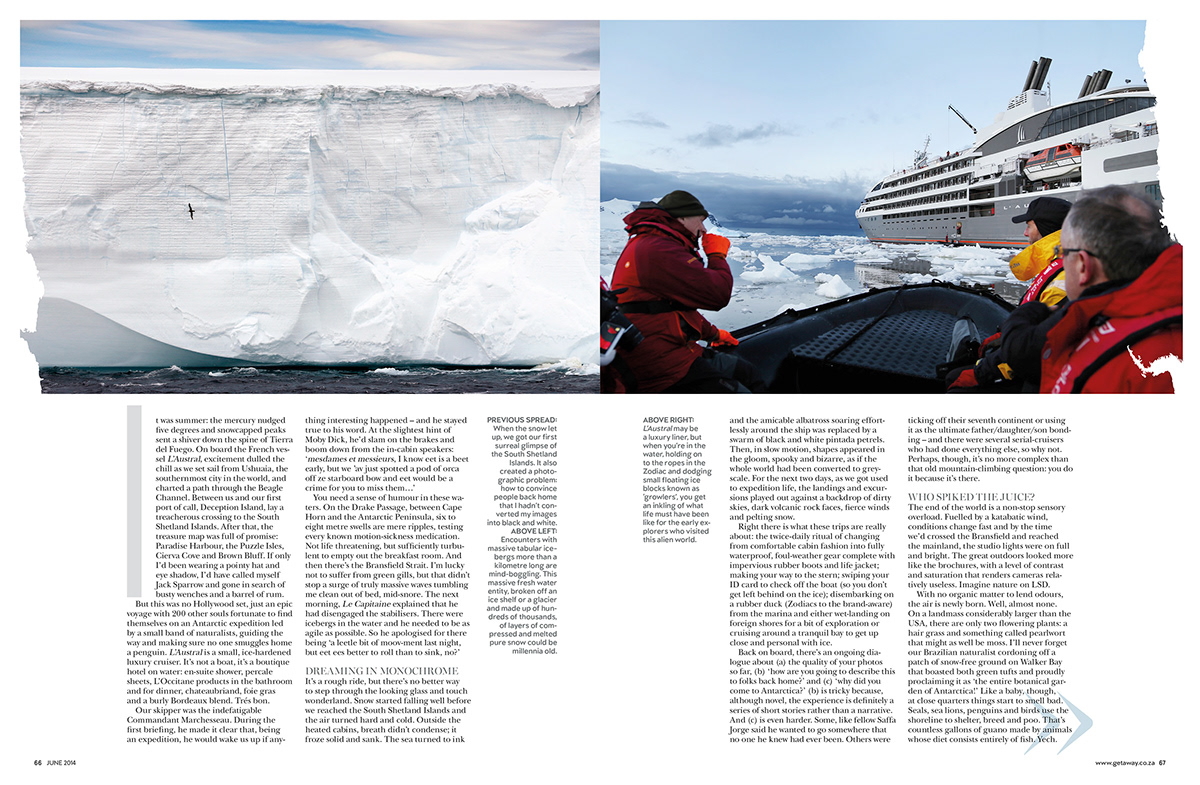 editorial design Layout magazine Travel feature antarctica