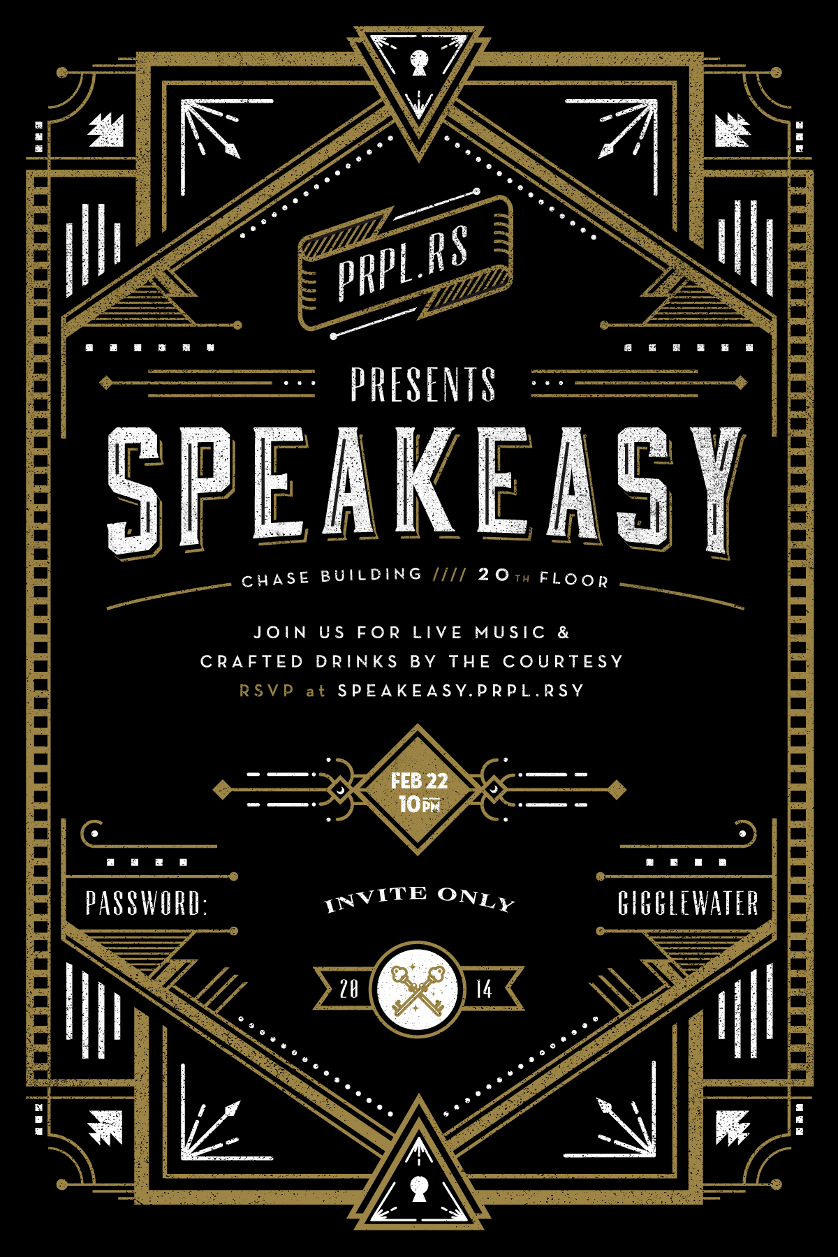 letterpress speakeasy invite Invitation secret vintage type