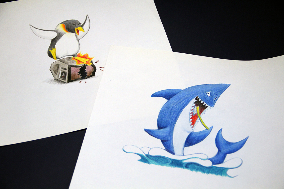 animals pets shark penguin stingray design book cover POLAROID Board