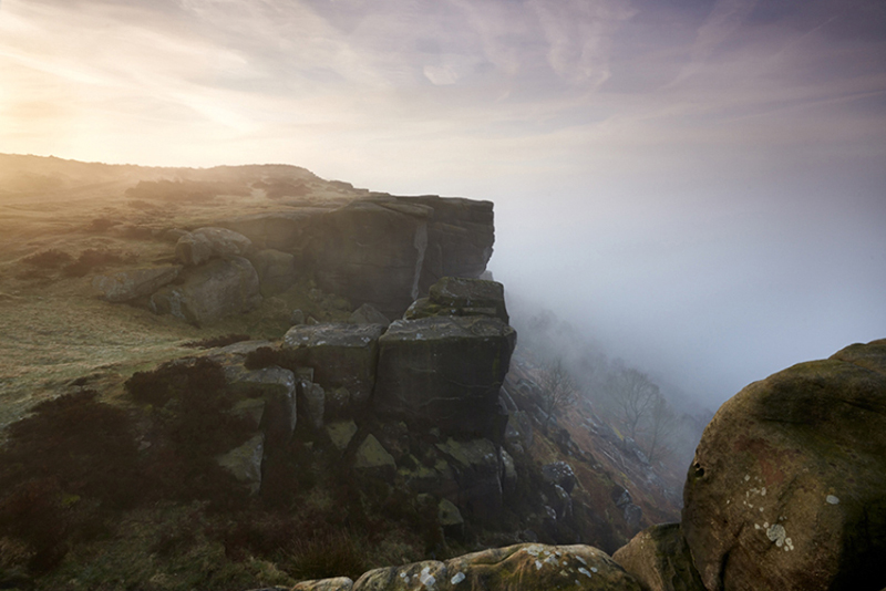 Landscape landscape photography cliffs mist Early morning Peak District Sunrise workshops gritstone UK photography workshops fog